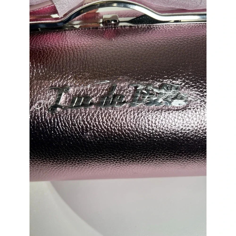 NWT Lux de Ville Pink Shimmer Cutie Pie Kiss Lock Bag Barrel Purse Rockabilly
